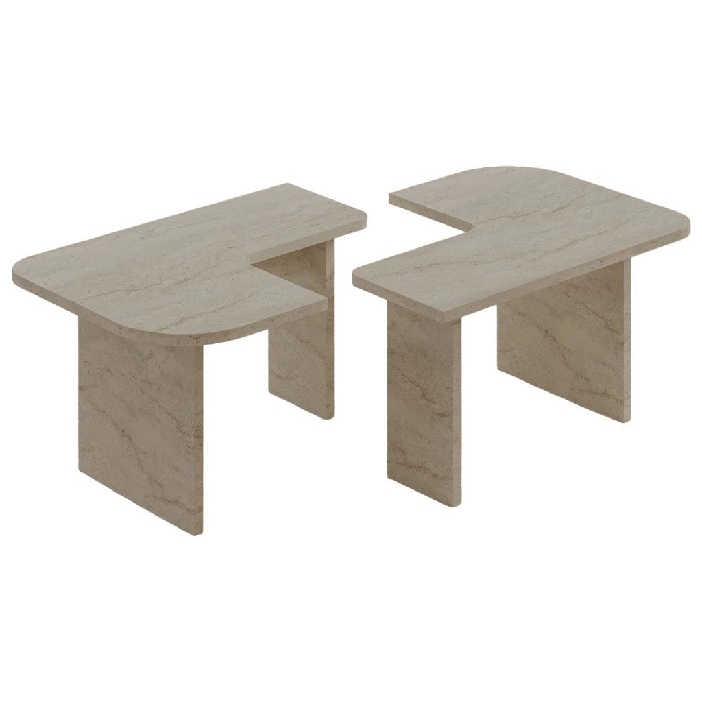 Set di tavolini in legno "Iris" - 90 x 45 x 35 cm - Travertino