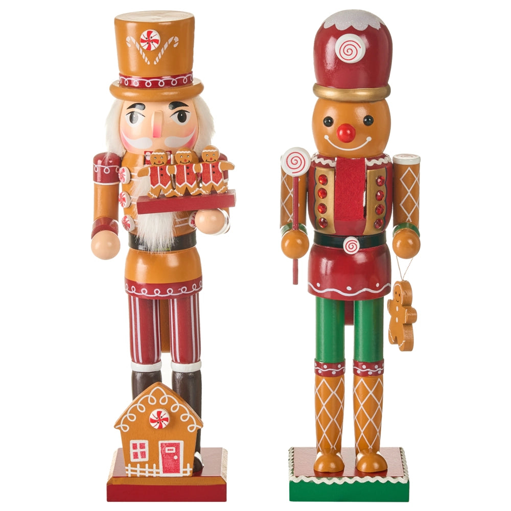 Set di 2 statuine di schiaccianoci in legno di pino arancione Decorazioni natalizie fatte a mano