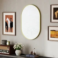 Specchio da Bagno Ovale 60x90 cm, Specchio Decorativo da Parete con Cornice in Alluminio per Soggiorno Orizzontale o Verticale Dorato