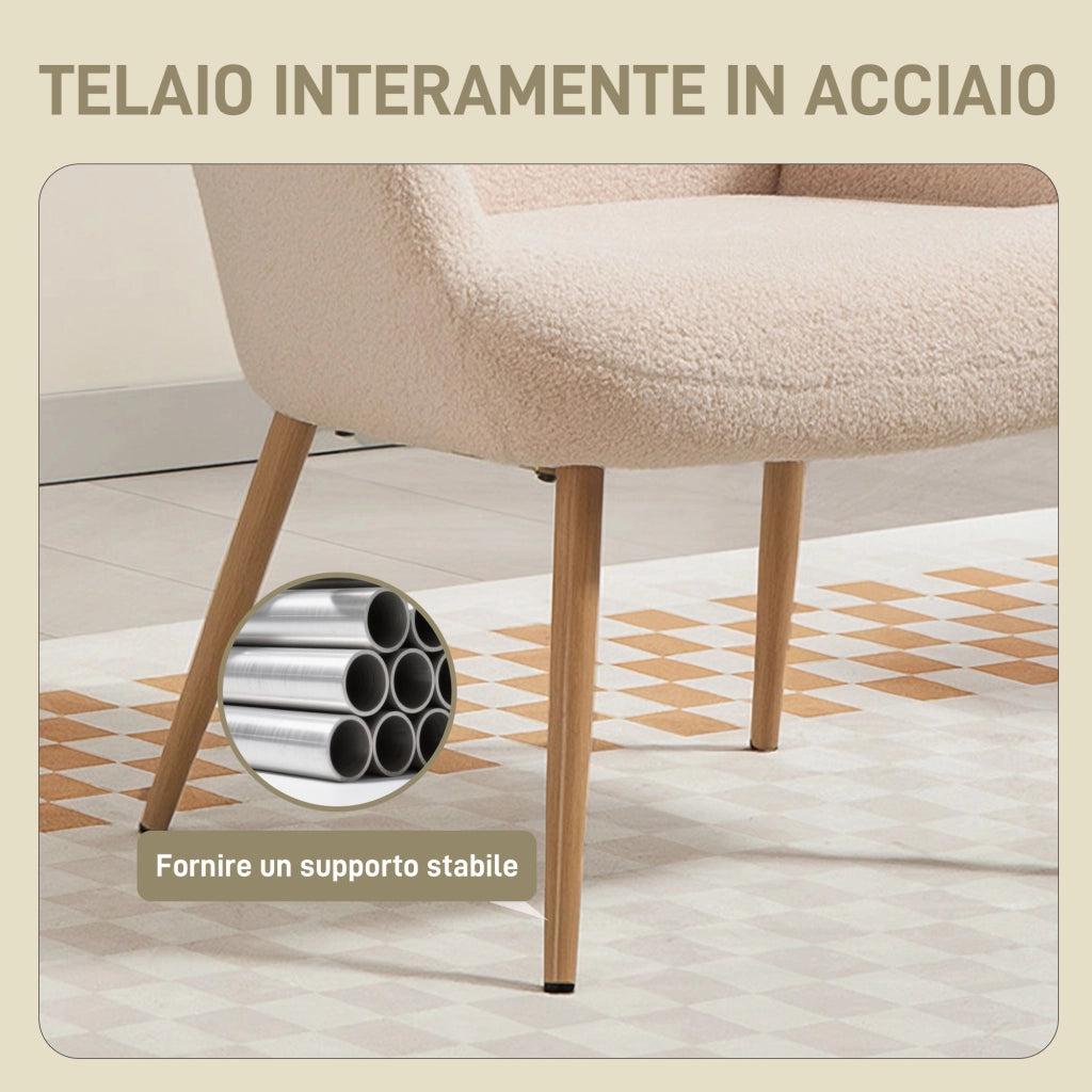 Poltrona per Salotto Moderna 71x74x97,5 cm con Schienale Alto in Tessuto Sherpa Beige