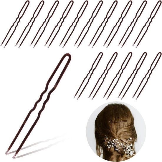 50 pezzi di spille per capelli a forma di U 7,5cm, stile francese per capelli per panettiere, capelli in stile bridal per donne ragazze matrimoni saloni - morbidi a filo (marrone)