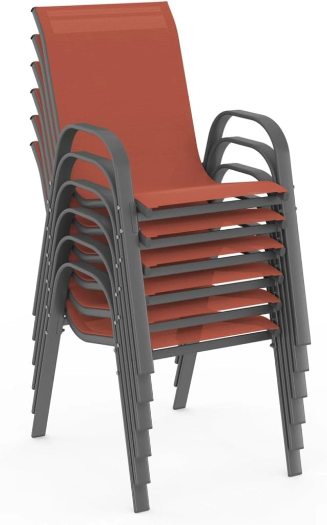 Set di 6 sedie da giardino impilabili LYMA in metallo e textilene terracotta