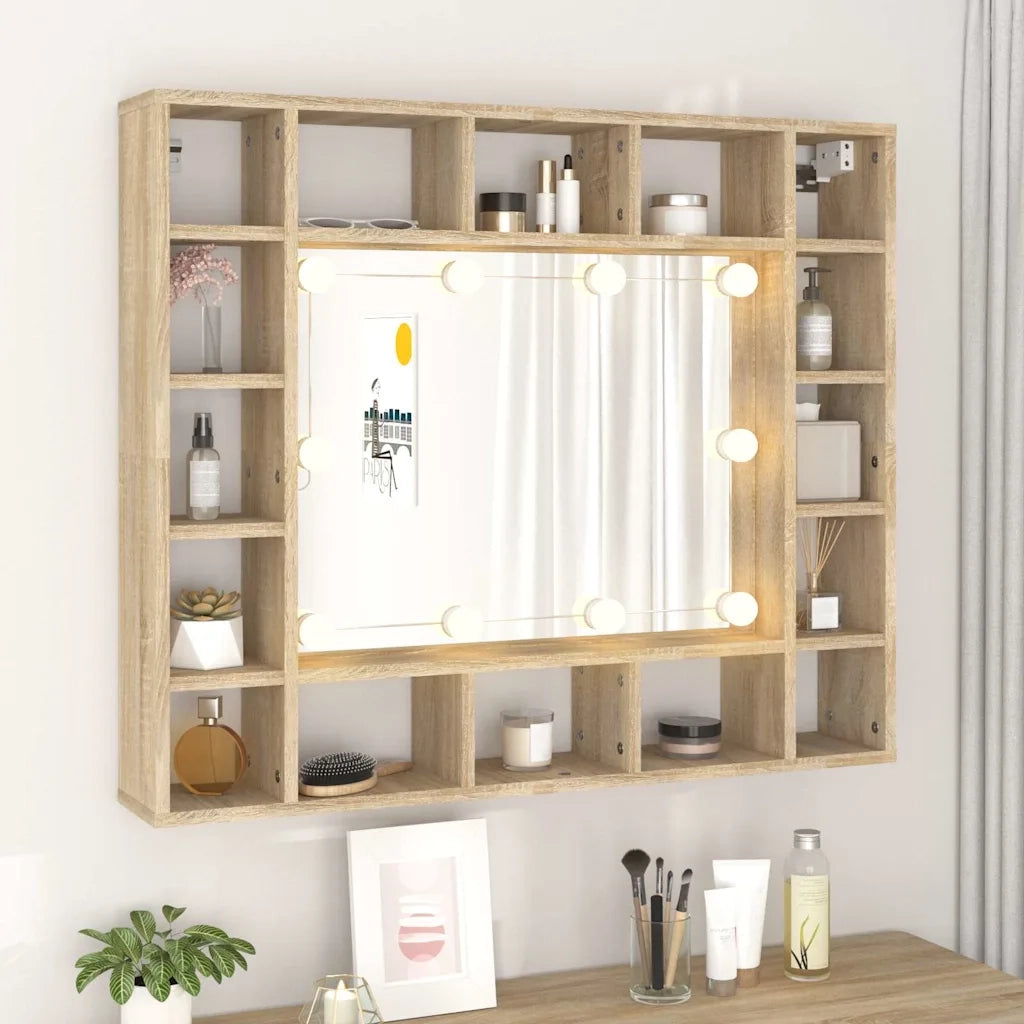 Mobile a Specchio con LED Rovere Sonoma 91x15x76,5 cm 808867