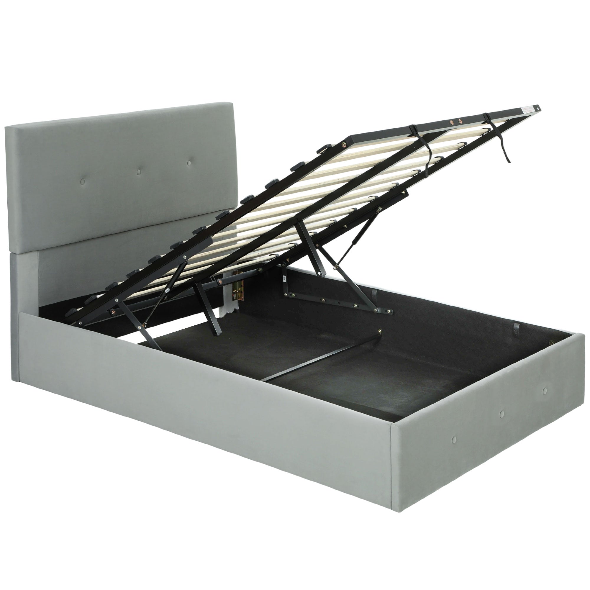 Letto a 1 Piazza e Mezza Contenitore 195x141x106 cm con Spazio a Scomparsa e Testiera Vellutata a Trapunta in Legno e