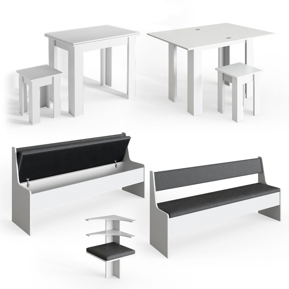 Vicco Gruppo panca ad angolo Bianco 210 x 41.5 cm con tavolo