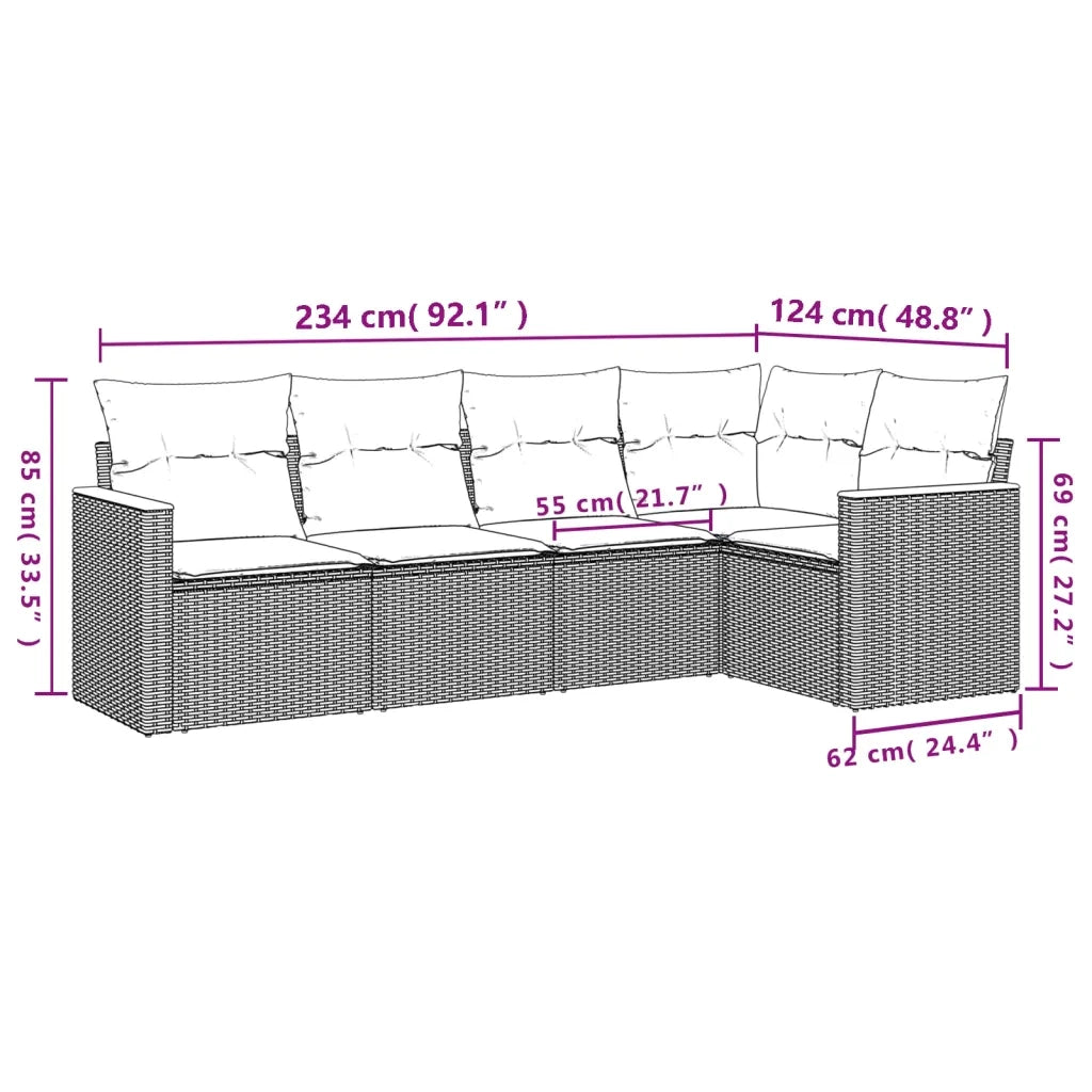 Set Divani da Giardino 5 pz con Cuscini in Polyrattan Nerocod mxl 92197