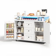 Isola da Cucina con 2 Ante; 3 Cassetti; Piano Pieghevole e LED; in MDF; 138x60x93 cm; Bianco