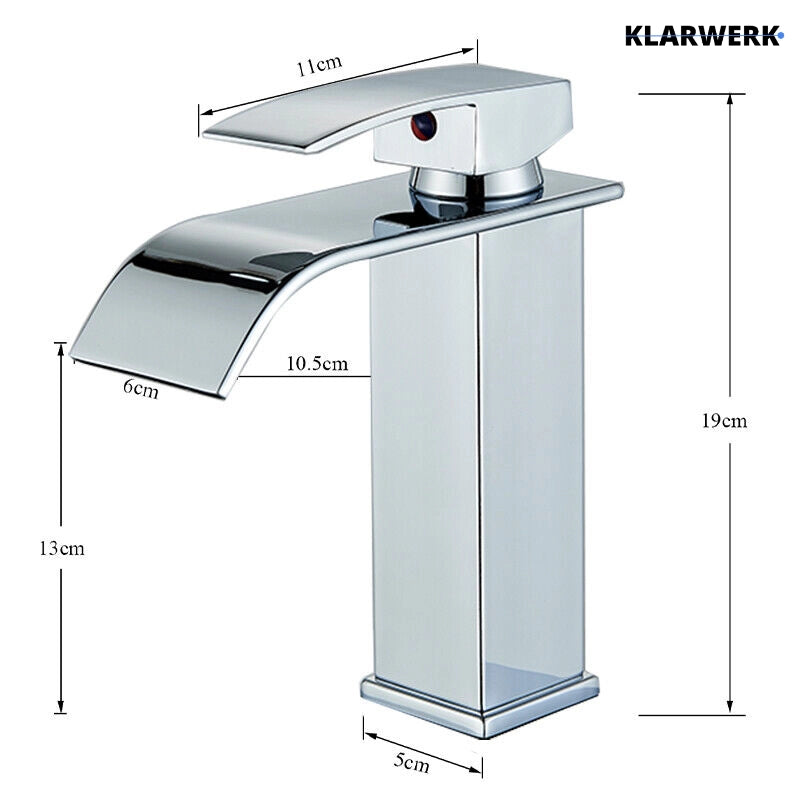 ROSA | Rubinetto da bagno Premium Hotel Waterfall cromato | Miscelatore per lavabo in acciaio inox per catering | Rubinetto dal design quadrato