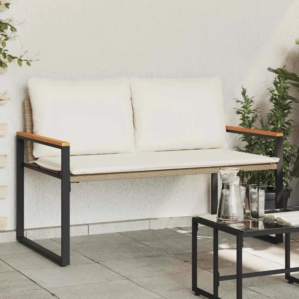 panchina Beige e Bianco Crema 115 x 65 x 72 cm Rattan