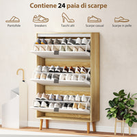 Scarpiera Slim con 3 Cassetti Ribaltabili per 24 Paia di Scarpe 80x24x127 cm Design Moderno in MDF Bianco
