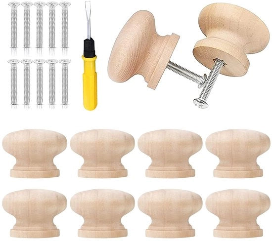 Set di 10 maniglie a forma di palla in legno - accessorio di arredamento - legno naturale