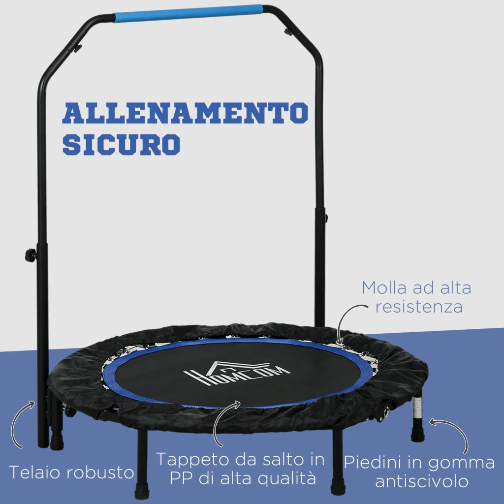 Mini Trampolino Fitness ?102 cm Pieghevole con Manubrio Regolabile in Altezza, Blu