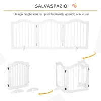 Cancellino per Cani Pieghevole a 3 Sezioni in Legno, 154.5x29.5x61cm, Bianco