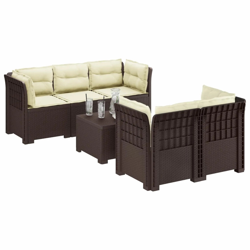 Divano da Giardino 5 Posti con Cuscini Stile Rattan PP Marrone 3443910