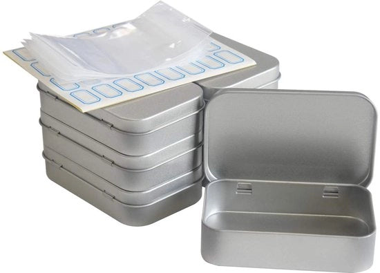 Bacchetta di metallo con coperchio, 6 piccole scatole metalliche, scatola di metallo per sapone, scatola multifunzionale portatile per spezie, cosmetici, dolci e piccoli articoli