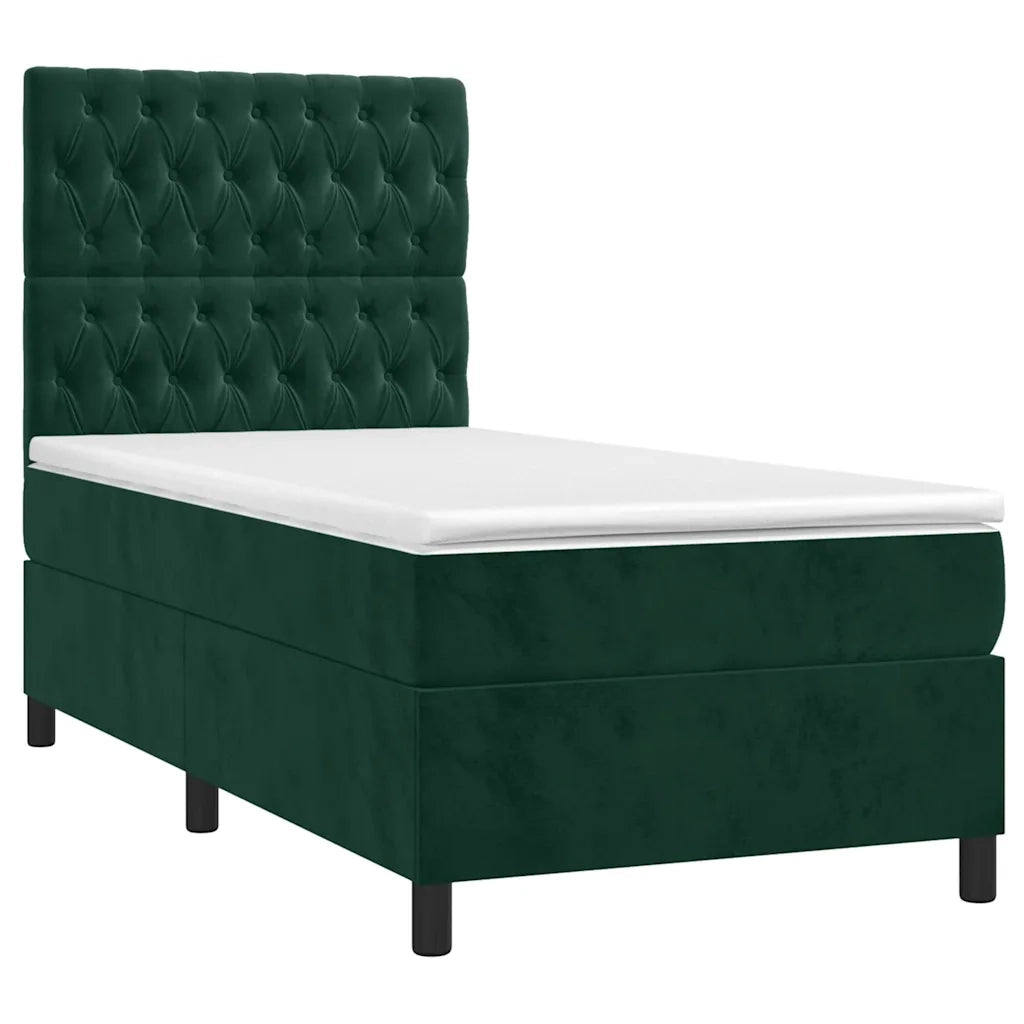 Letto a Molle con Materasso e LED Verde Scuro 100x200cm Velluto