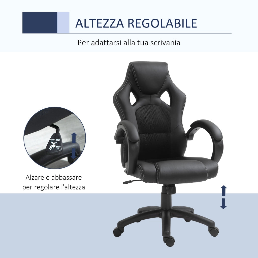Sedia da Gaming 51x61x108-118 cm in Similpelle Nero