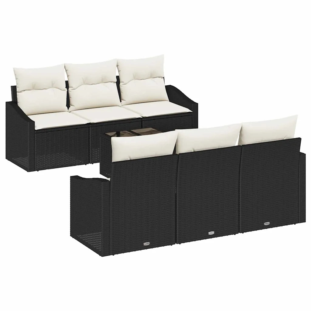 Set di divani con cuscino 7 pcs Nero e Crema polyrattan