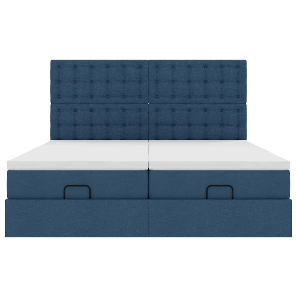 Struttura Letto Pouf con Materassi Blu 200x200 cm in Tessuto