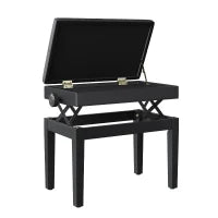Sgabello per Pianoforte Trapuntato con Vano Contenitore, in Legno e Pelle PU, 54.5x33x48-58 cm, Nero