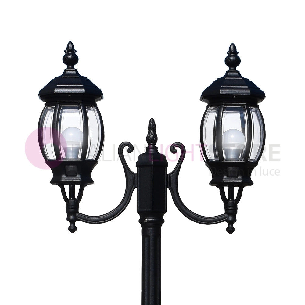 ENEA Lampione a 2 luci h.212 in Alluminio per Esterno Vialetto Giardino NERO