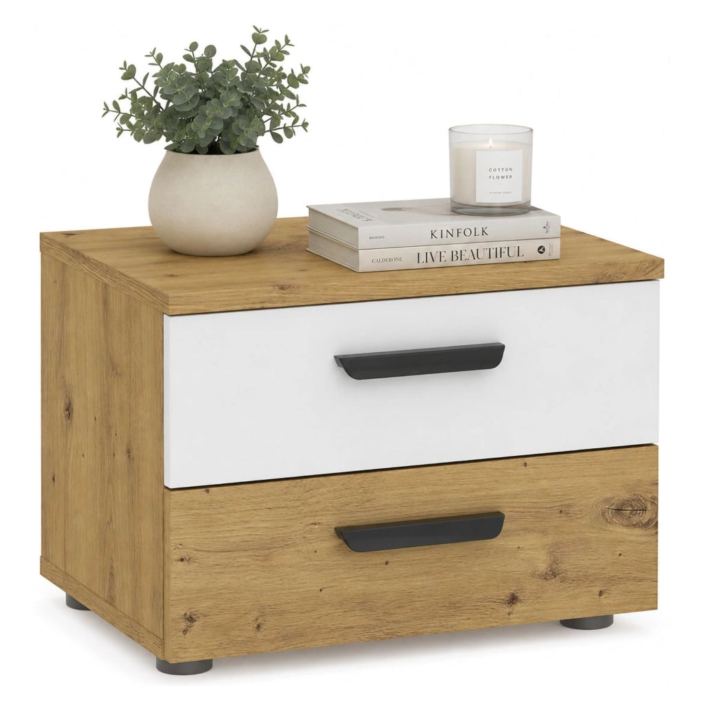 Lelisomi, Comodino 2 Cassetti, 45x35x33h cm Marrone Rovere