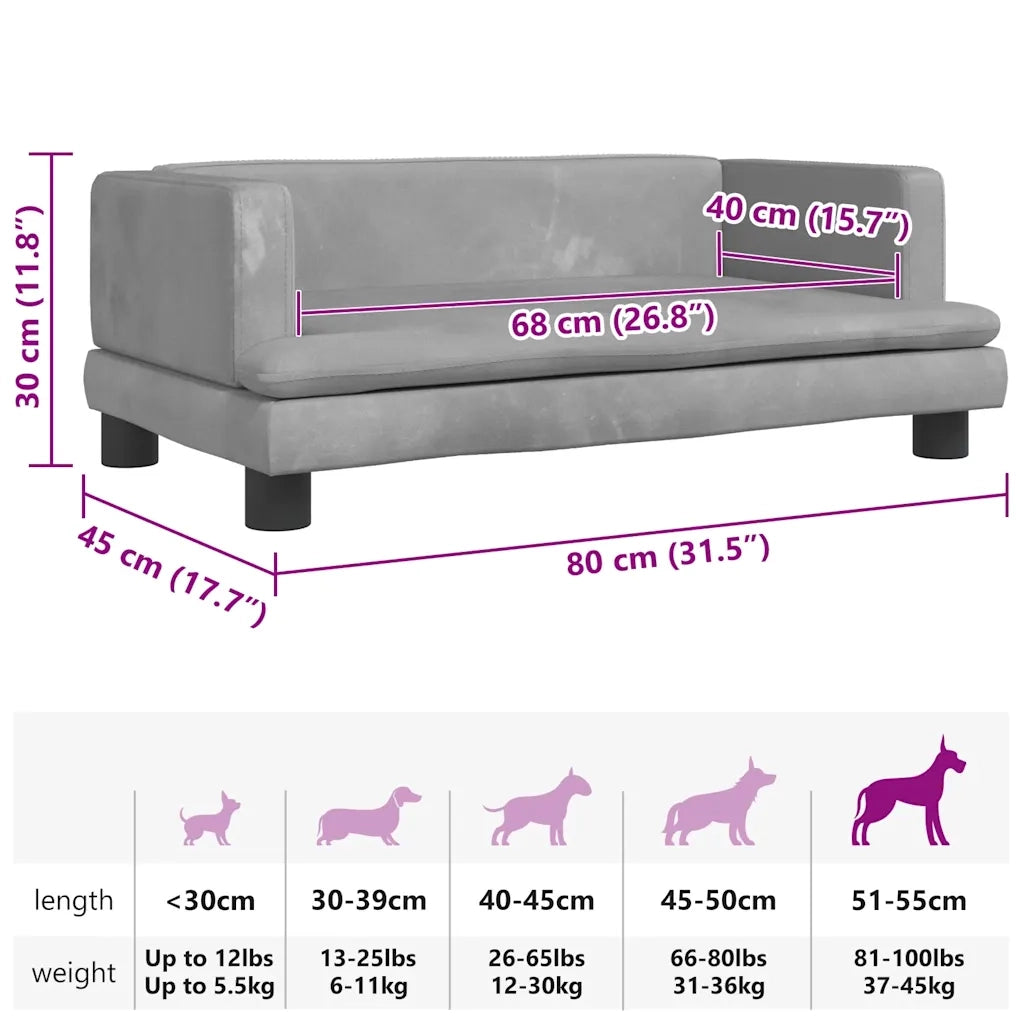 Lettino per Cani Grigio Chiaro 80x45x30 cm in Velluto 171895