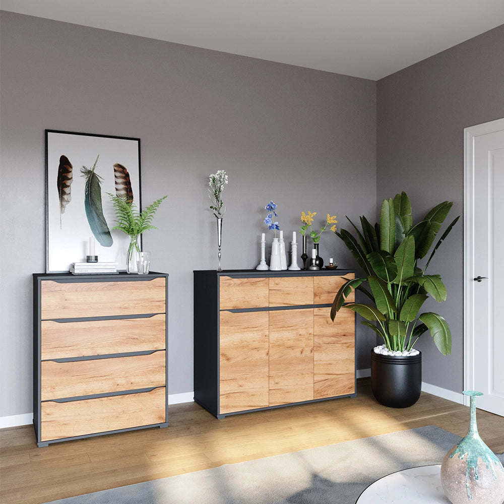 Vicco Credenza Quercia dorata/antracite 48 x 101.6 cm con cassetti