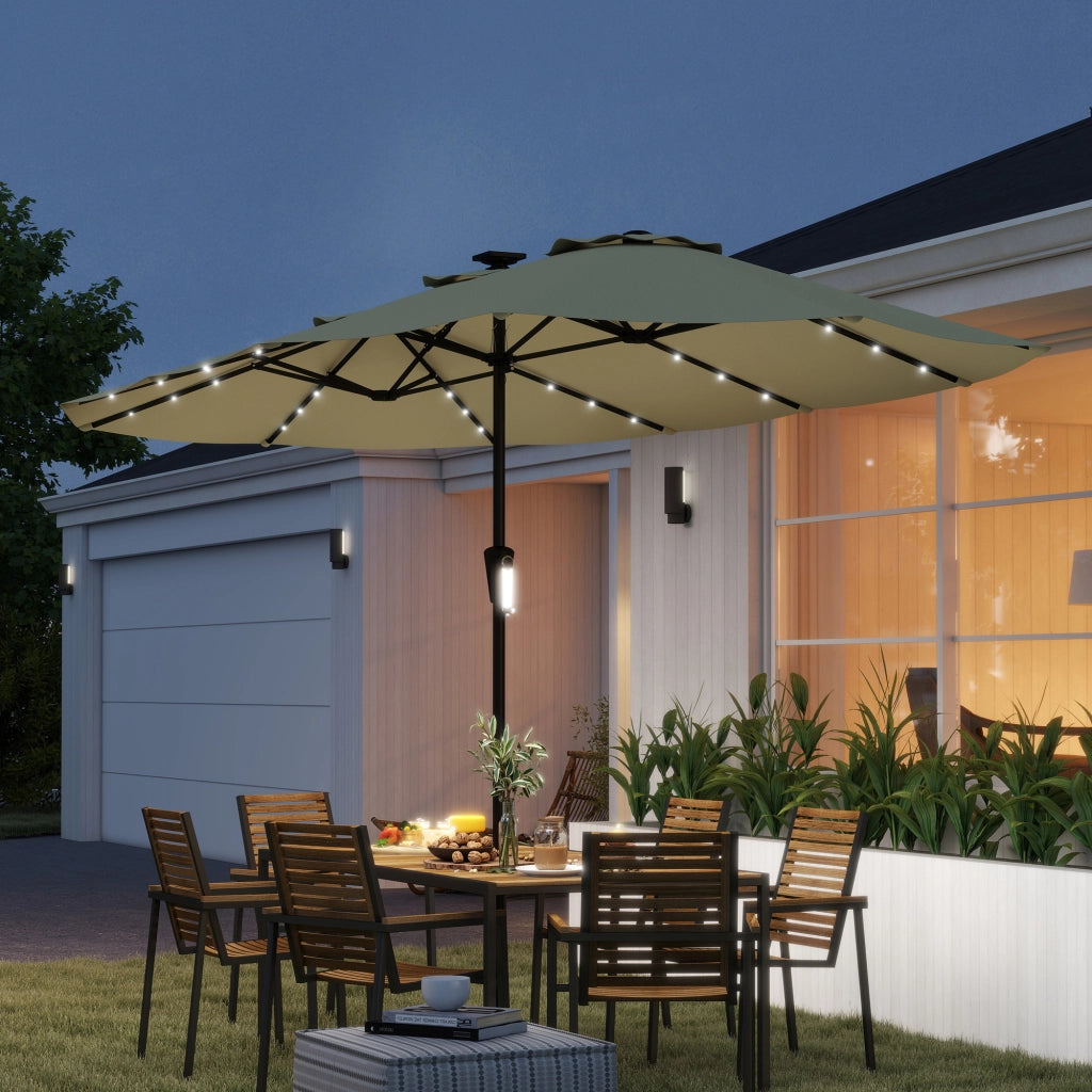 Ombrellone da Giardino Doppio LED Solare Rettangolare ¨C zephmum ¨C 395x215cm Beige