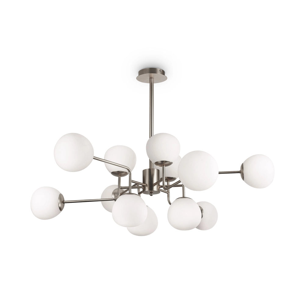 Maytoni Lampadario Sospensione Erich 12 luci E14 nichel metallo diffusore vetro