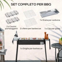 Barbecue a Carbonella con 2 Griglie e Cestini Laterali, 94x39x70cm, Nero