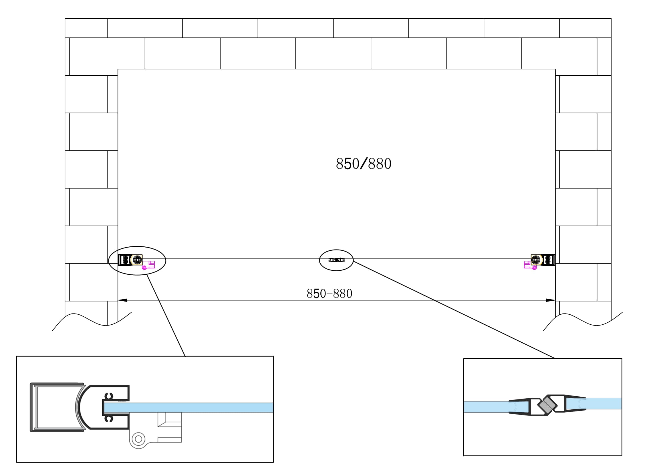 Porta doccia vetro 6 mm apertura battente saloon dentro e fuori Altezza 190 Regolabile 85-88