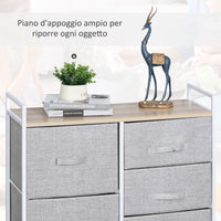 Easycomfort Cassettiera in Metallo Bianco e Legno con 5 Cassetti Pieghevoli e Rimovibili in Tessuto Grigio, 83Lx 29P x 77Acm