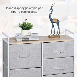 Easycomfort Cassettiera in Metallo Bianco e Legno con 5 Cassetti Pieghevoli e Rimovibili in Tessuto Grigio, 83Lx 29P x 77Acm
