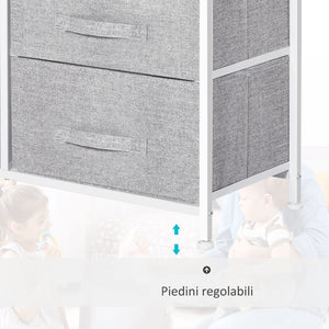 Easycomfort Cassettiera in Metallo Bianco e Legno con 5 Cassetti Pieghevoli e Rimovibili in Tessuto Grigio, 83Lx 29P x 77Acm