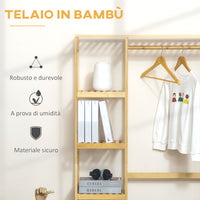 EASYCOMFORT  Appendiabiti da Terra in Legno di Bambù con Mensole Laterali, 90x30x155cm