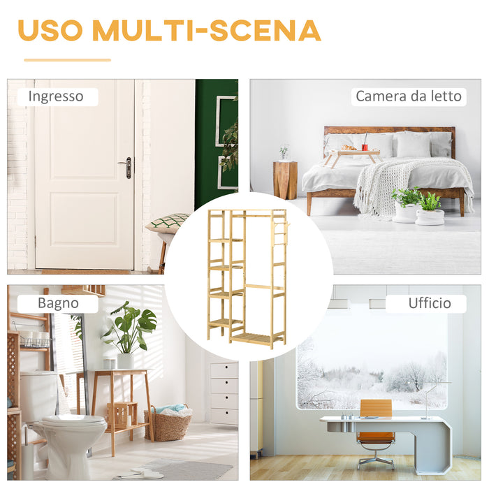 EASYCOMFORT  Appendiabiti da Terra in Legno di Bambù con Mensole Laterali, 90x30x155cm