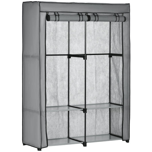EasyComfort Armadio Guardaroba Portatile in Tessuto non Tessuto con 4 Ripiani Aperti e 2 Appendini, 118x49x170 cm, Grigio