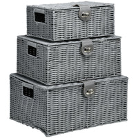 EasyComfort Set di 3 Cesti in Vimini PP con Coperchio di Diverse Dimensioni, Grigio