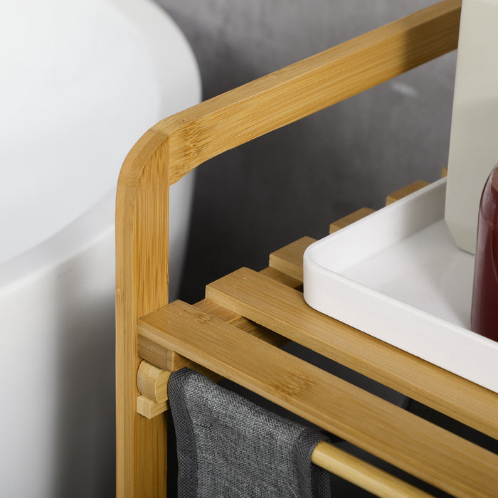 Easycomfort Portabiancheria in Legno di bambù con Doppio cesto Estraibile e Ripiano a Doghe, 63.5x33x73cm Grigio