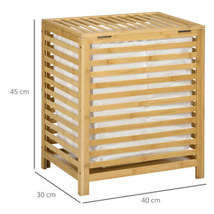 EasyComfort Cesto Portabiancheria a Doghe in Bambù e Tessuto con Coperchio e Sacca Rimovibile, 50x36x60 cm