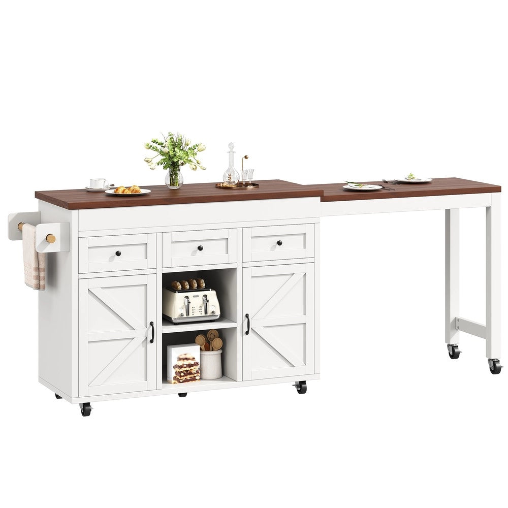 Tavolo da Pranzo Allungabile con Isola Cucina e Cassetti ¨C Xylo ¨C Bianco, 131.5-210 cm