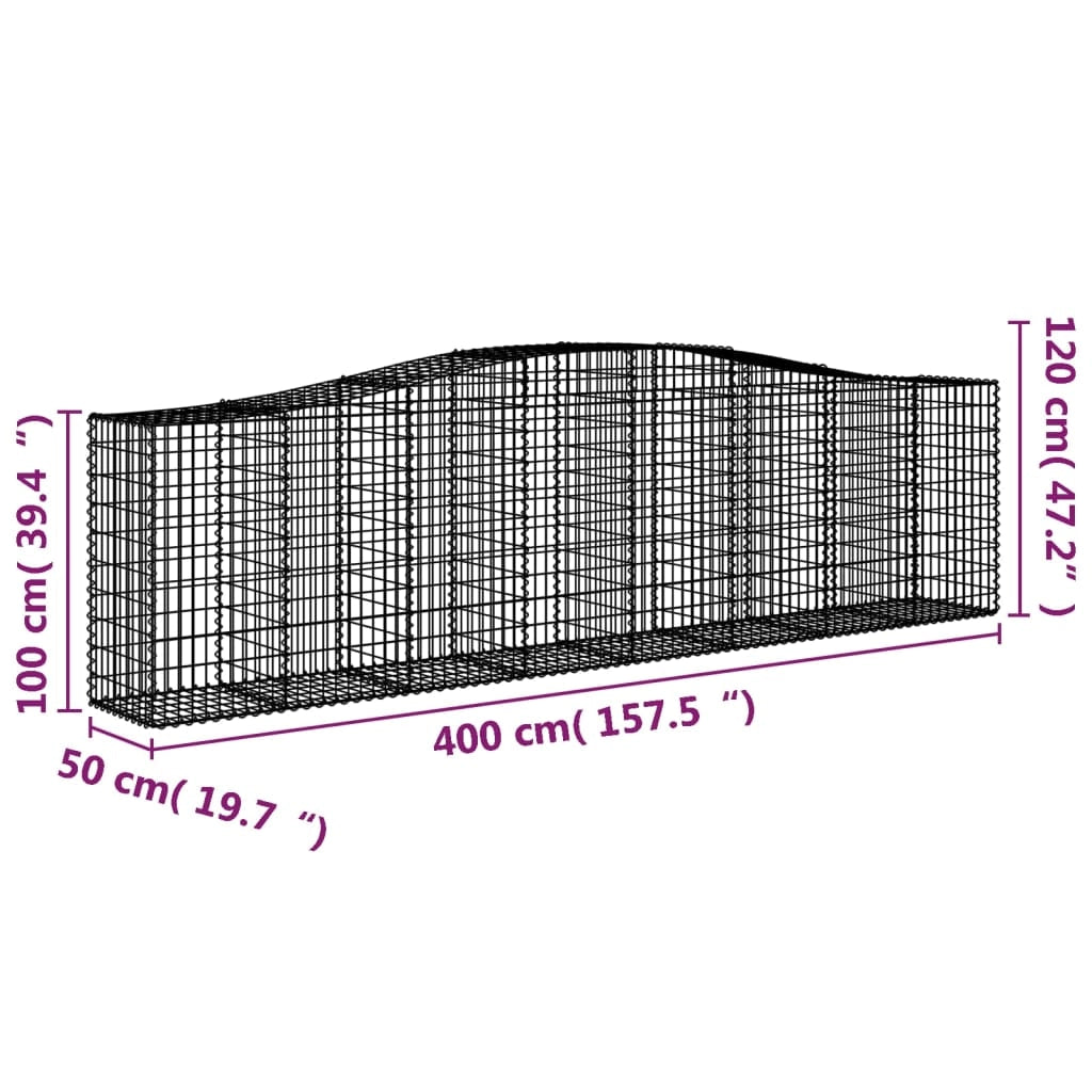 Cestini gabbioni recinzione a gabbia muro di contenimento ad arco 20 pezzi 400 x 50 x 100/120 cm ferro zincato argento 02_0040643
