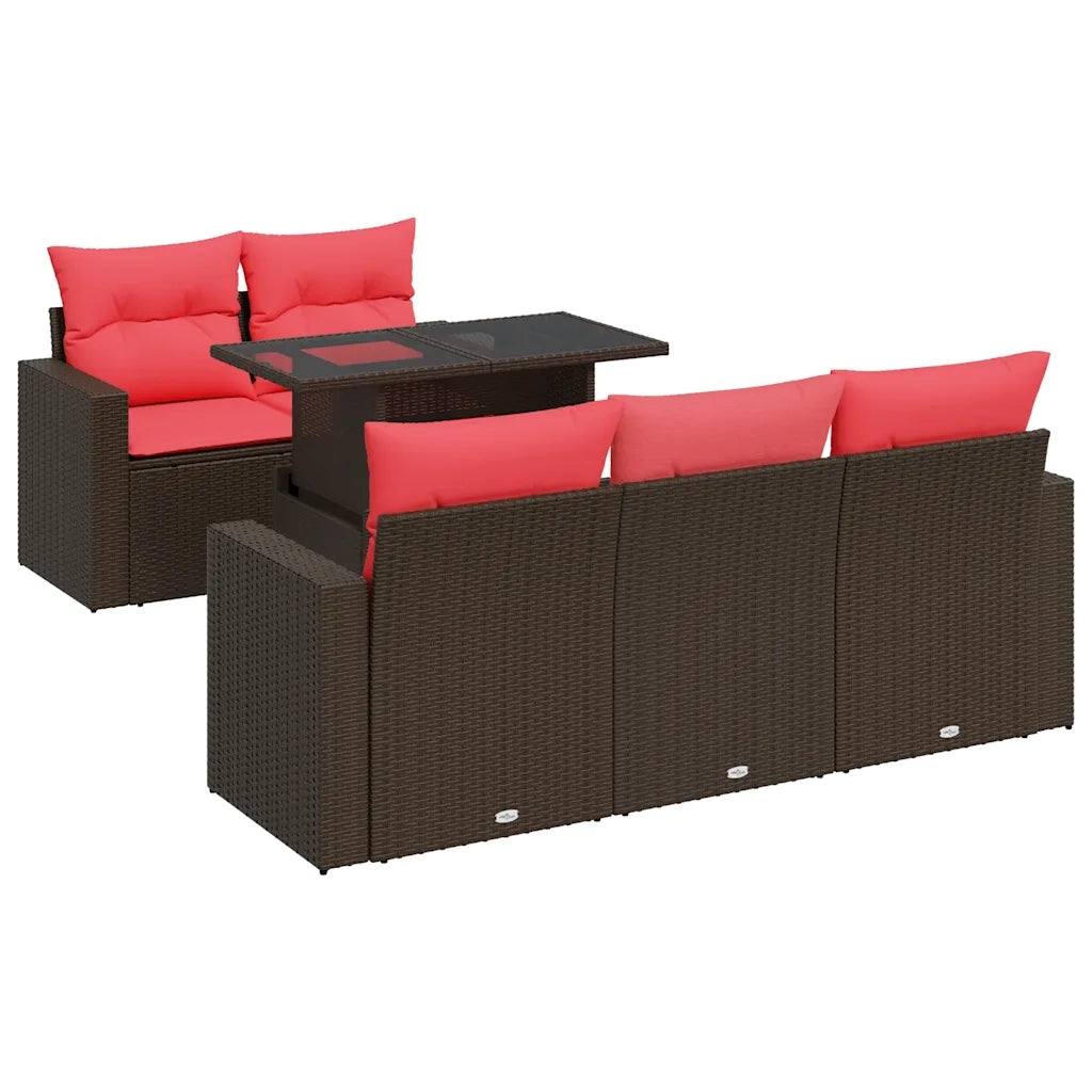 Set Divano Giardino 6 pz con Cuscini Marrone Polyrattan Acacia