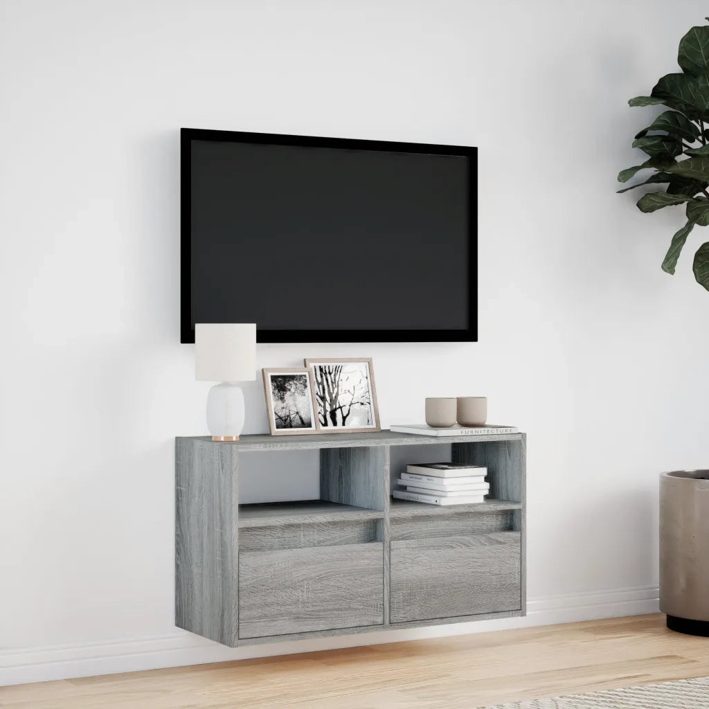 Mobile TV a Parete con Luci LED Grigio Sonoma 80x31x45 cm
