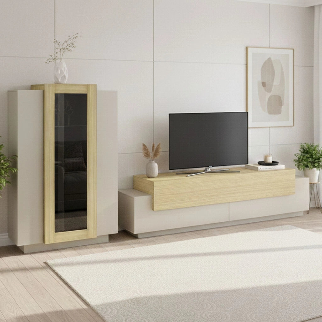 Mobile Soggiorno Lazzate, Parete Attrezzata Modulabile Made in Italy, 280x45x120.5h cm Beige