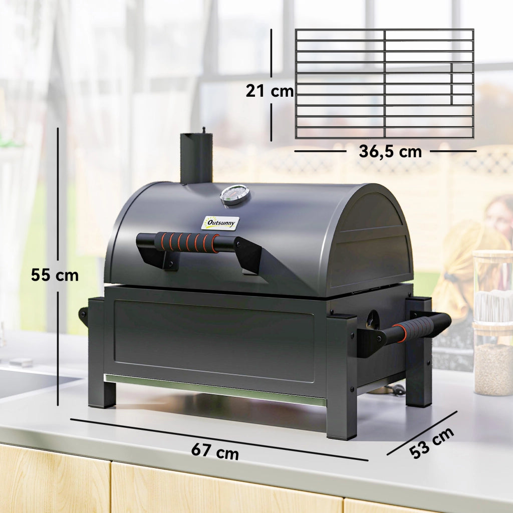 Barbecue a carbone con coperchio, griglia riscaldante, cassetto cenere, termometro, inox ¨C zephmum ¨C Nero/Rosso 67x53x55cm