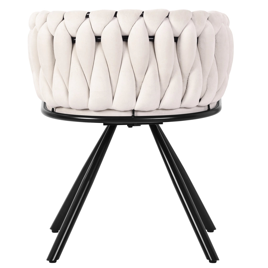 Sedia da pranzo girevole in velluto beige con struttura in metallo e schienale ergonomico