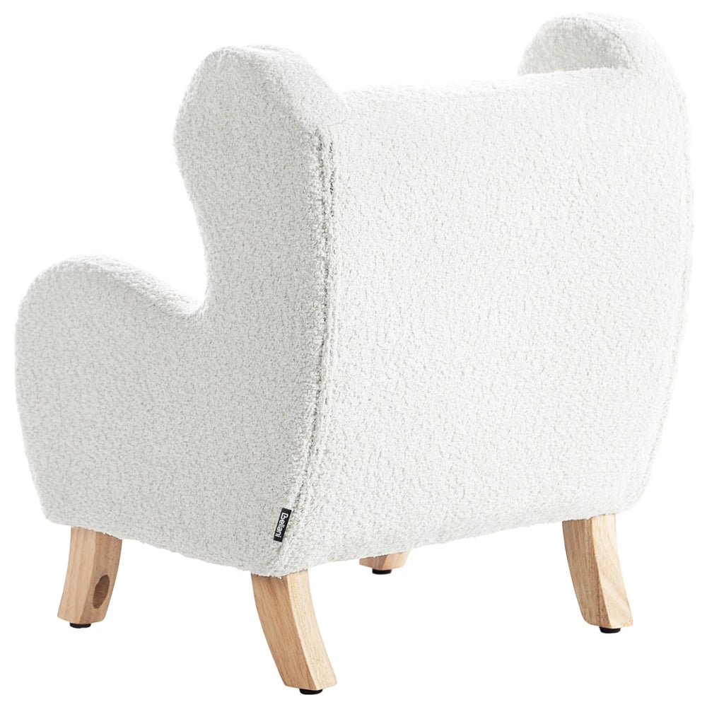 Sedia imbottita in bouclé bianco sporco con braccioli Sedile per bambini Design moderno