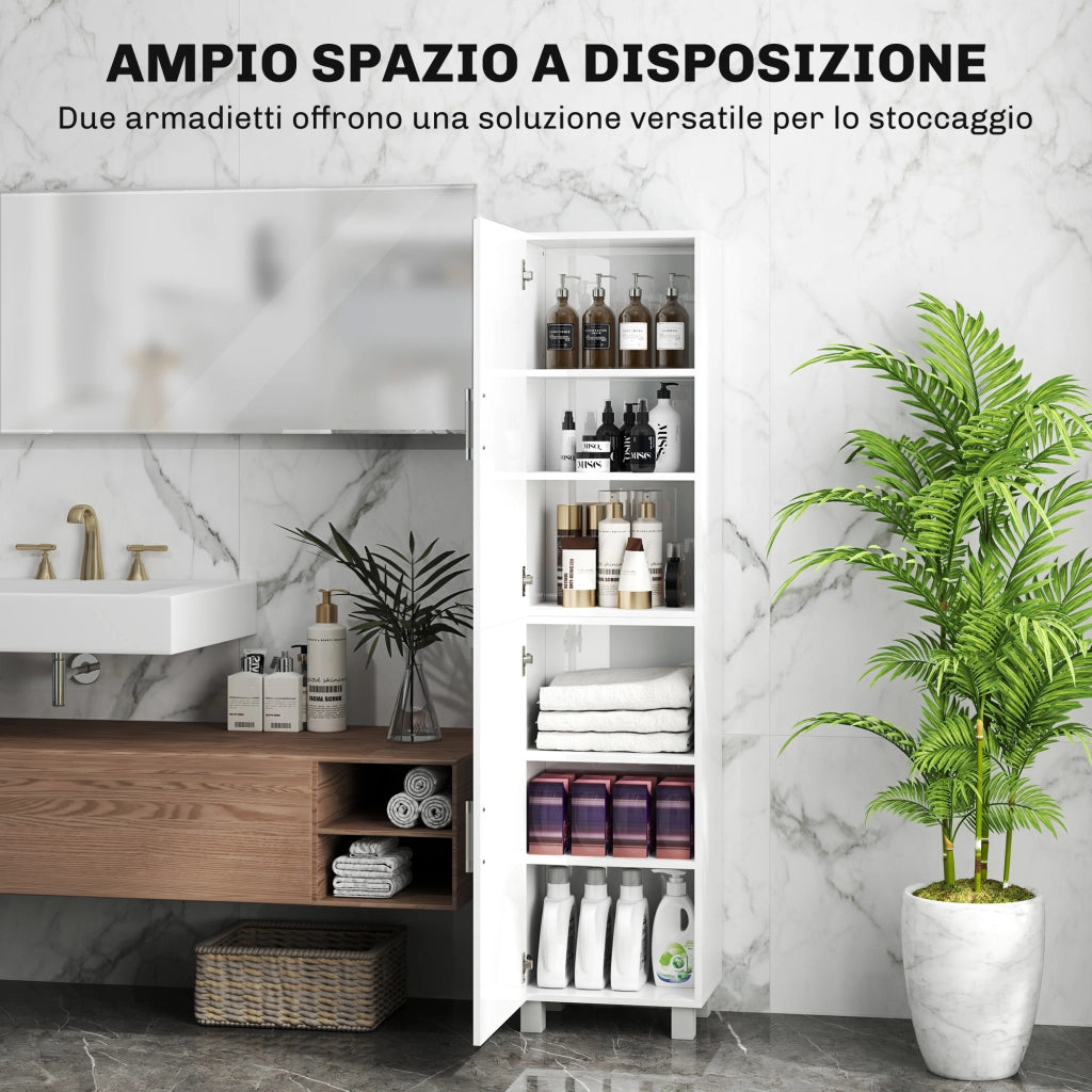 Colonna Bagno Moderna con 2 Armadietti e Ripiani Regolabili, 40x30x167.5 cm, Bianco